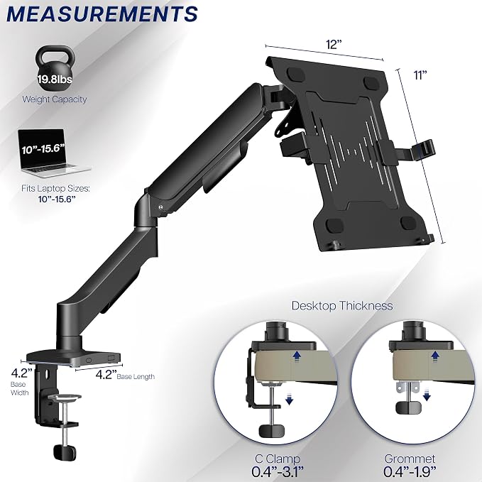 VIVO Universal Adjustable 10 to 15.6 inch Laptop Mount for Desk, Single Mechanical Arm VESA Notebook Stand with C-clamp and Grommet Options, Black, STAND-V001O-L - Image 5