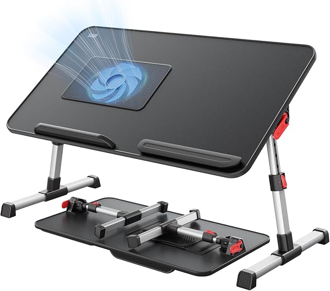 Laptop Desk for Bed with Cooling Fan, SAIJI Lap Desk Tray Table | Height & Angle Adjustable Laptop Stand for Bed, Lightweight Foldable Portable Computer Table for Couch Sofa Chair Floor Desk - Image 2