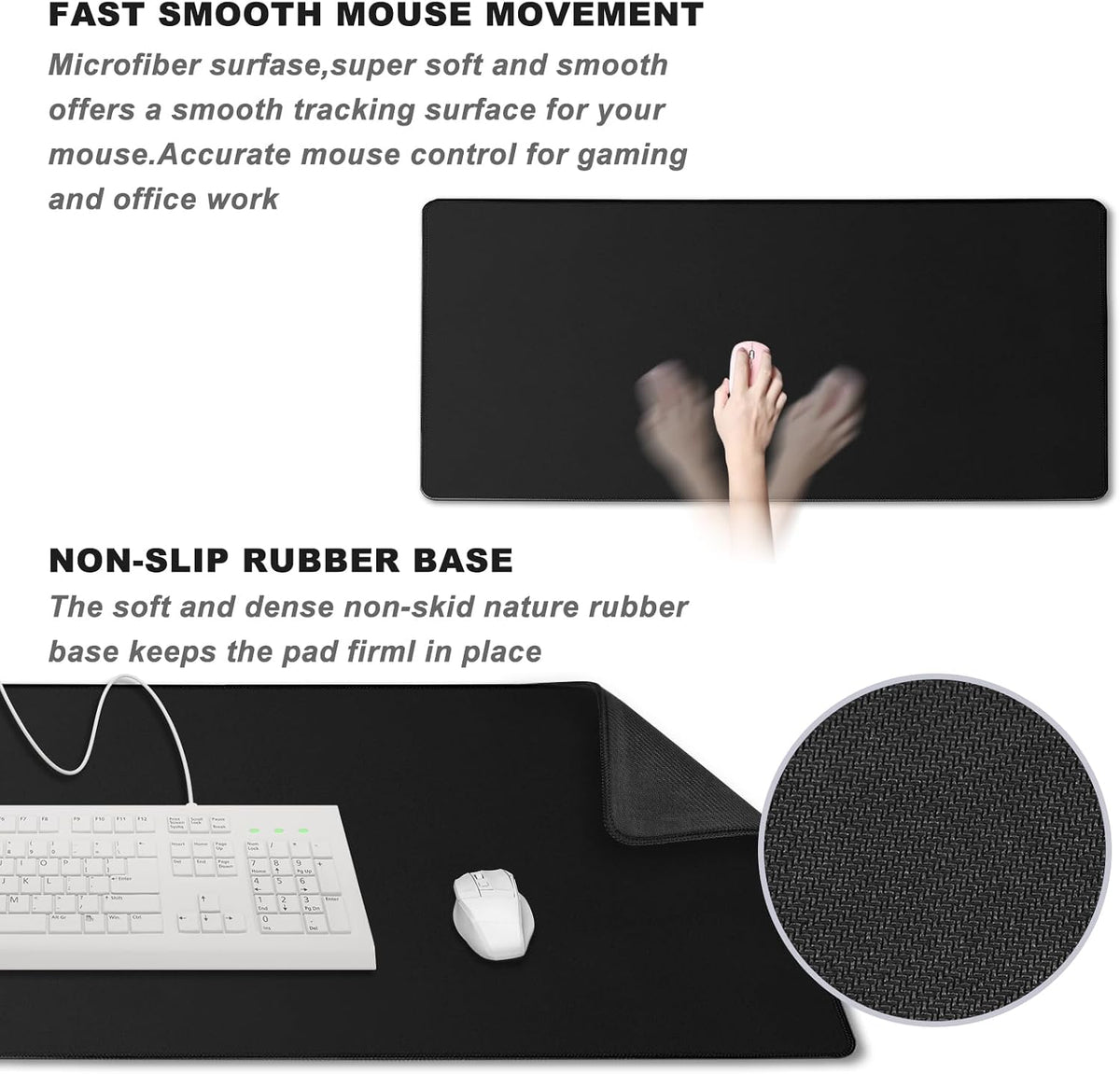 31.5" x 15.7" Waterproof Fabric Desk Pad Large Mouse Pad Office Game, Black - Image 5