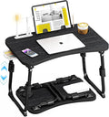Lap Desk for Bed Adjustable Height, Foldable Bed Table with Storage Drawer, Tablet Slot & Cup Holder, Portable Laptop Stand for Bed & Sofa, Bed Desk for Adults & Kids, Black by OPKING