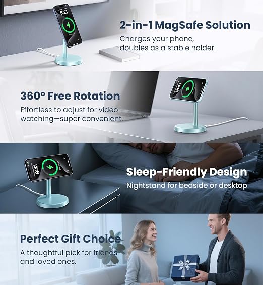 Magnetic Wireless Charger iPhone, 2 Pack 15W Fast Mag-Safe Charger Stand for iPhone 17/17 Air/17 Pro/17 Pro Max 16/15/14/13/12 Series, Wireless Charging Station for Pad/AirPods(Blue) - Image 9
