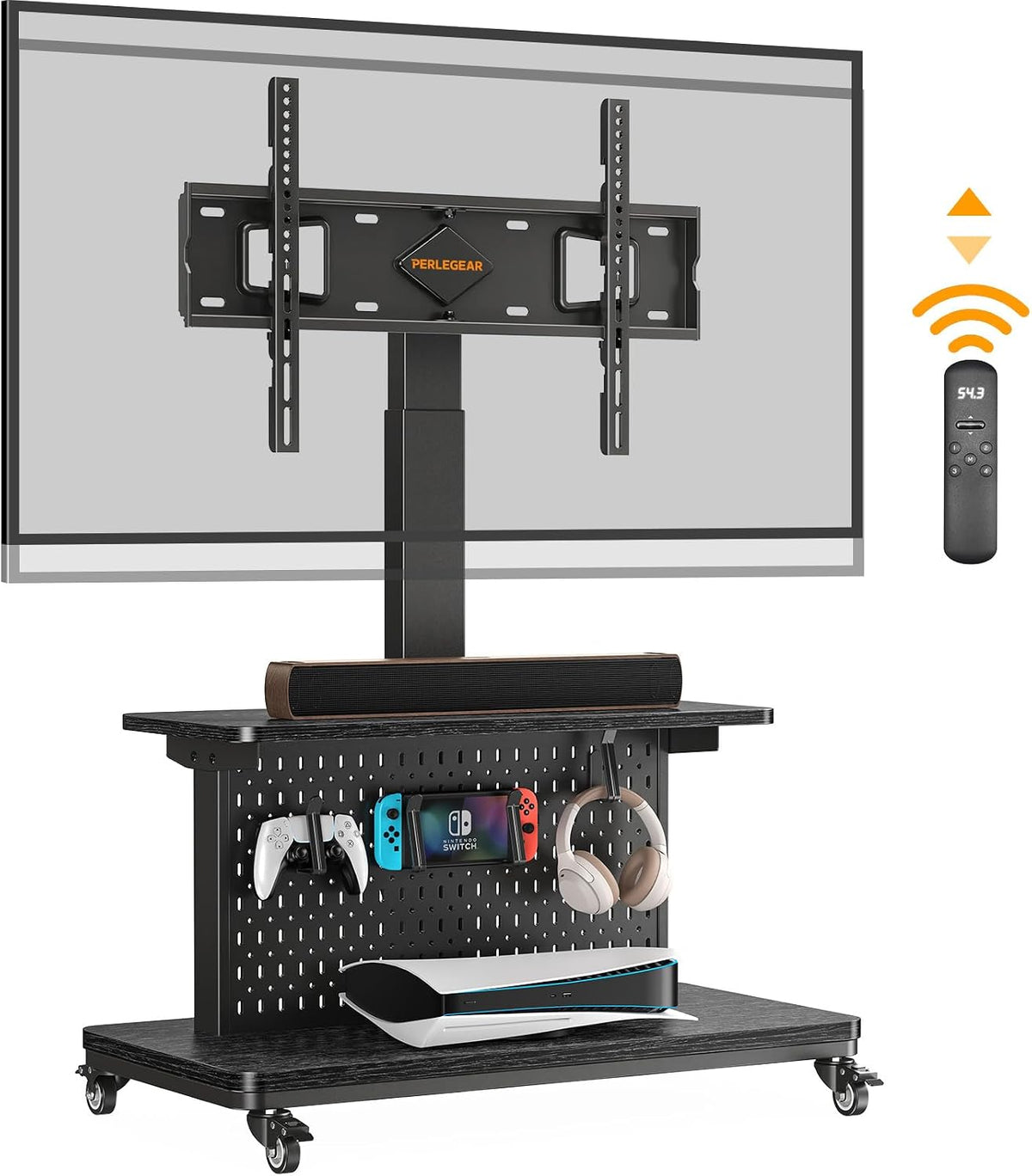 Perlegear Motorized Mobile TV Stand with Pegboard Storage for 32–80" TVs - Image 8