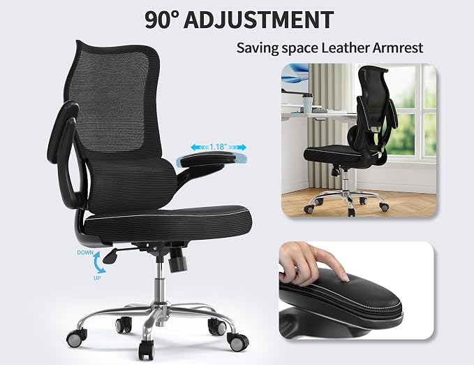 TRALT Office Chair Ergonomic Desk Chair - Gaming Chair with Lumbar Support | 330 LBS Home Office Desk Chairs , Reading Chair with Flip-up Armrests, Comfortable Computer Chairs (1, Black) - Image 5