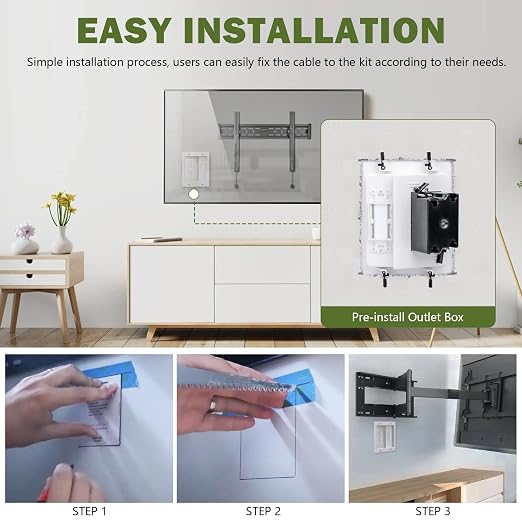 Wall Cable Concealer Management Box Recessed Outlet Wall Mount Behind TV | Cable Management Recessed Outlet Kit in Wall TV Connection Kit Hides Power Cables & Low Voltage Wires Fits All Plugs - Image 4