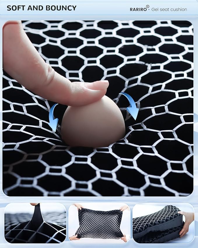 Breathable Honeycomb Gel Seat Cushion, Pressure Relief Cushion Long Sitting | Office Chair Pad, Car, Wheelchair, Home, Ergonomic Seat Cushion, Thickened 16.9*14.5*2.75in, Black - Image 7