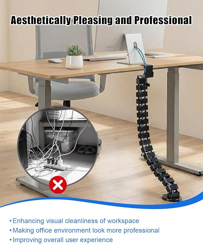 Desk Vertebrae Cable Management Spine Kit Fit for Sit Stand Desk | Adjustable Quad Entry Flexible Cord Organizer, No Drill Clamp-On Under Desk Modular Cable Control with Steel Base - Image 5