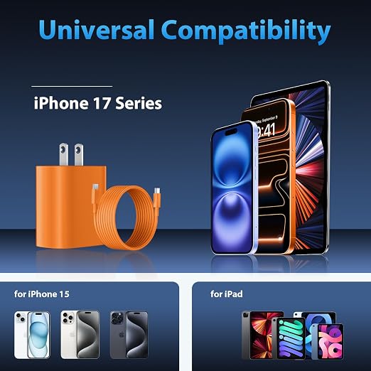 iPhone 17 16 15 Charger Fast Charging Type C Chargers USBC Fast Charger Block& iPhone 17 Charger Cord 10FT Long USB C Charging Cable for Phone 17/17 Pro/17Pro Max/Air/Phone 16 15 Pro Max,Cosmic Orange - Image 4