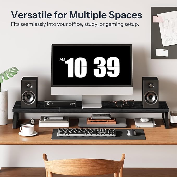 HOOBRO Dual Monitor Stand Riser, 39 Inch Large Computer Monitor Stand for 2 Monitors, Computer Monitor Riser, Desk Shelf Organizer for Office Desk, Accessories, Black BB121CJ01 - Image 6