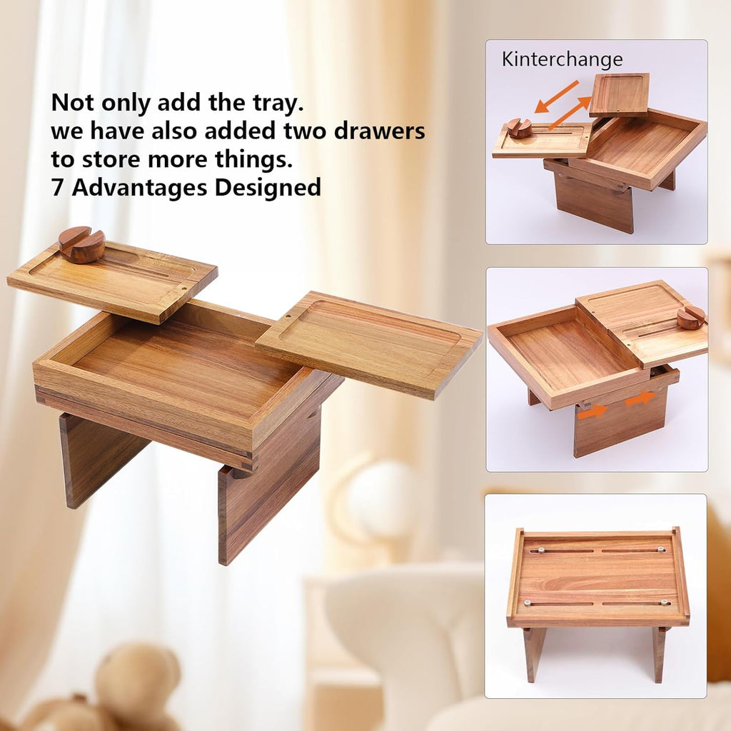 Acacia Wood Couch Arm Tray, 13.4 x 10.3 x 9.5 inches - Image 6
