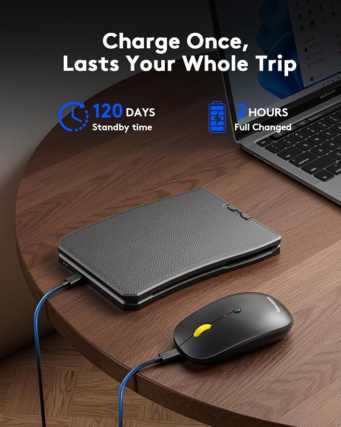 Samsers Ergonomic Split Foldable Keyboard and Mouse for Travel and Business | PU Leather Cover, Split Design, 6-Row Layout, 3 Devices Switching, 2.4G + BT5.0 x2, Quiet Mouse, Hard Case, USB-C Charging - Image 5