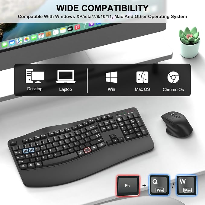 Wireless Keyboard and Mouse Combo, 2.4G Ergonomic Wave Keys(Graphite) | Full Size Wave Keyboard with Wrist Rest, 3-Level DPI Adjustable Ergonomic Mouse for Windows and Mac OS Desktop/Laptop/PC - Image 7