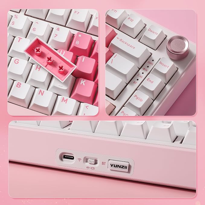 YUNZII B75 PRO 75% Wireless Mechanical Keyboard (White Heart,MilkV2) | Hot Swap Keyboard with Knob, Gasket Mount, Creamy Pre-lubed Switch for Smooth Typing, BT/USB-C/2.4G, for Gaming - Image 8