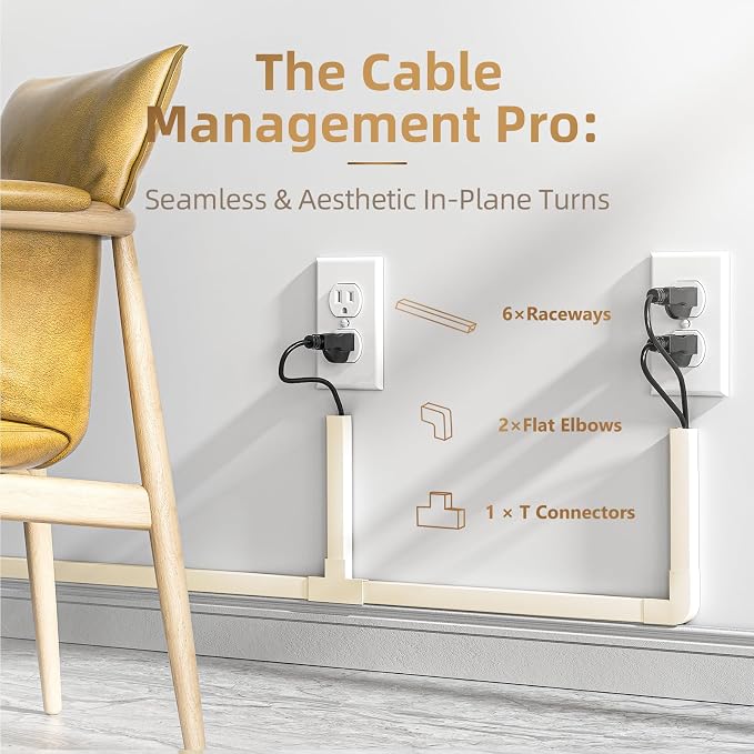 Delamu Beige Cord Hider, 85in Cord Covers for Wires on Wall, One-Cord Cable Hider, Wire Hiders Wire Covers for TV Cords on Wall, Easy Mount Cable Cover Management Kit, 6X L14.2 W0.59 H0.4in, Beige - Image 4