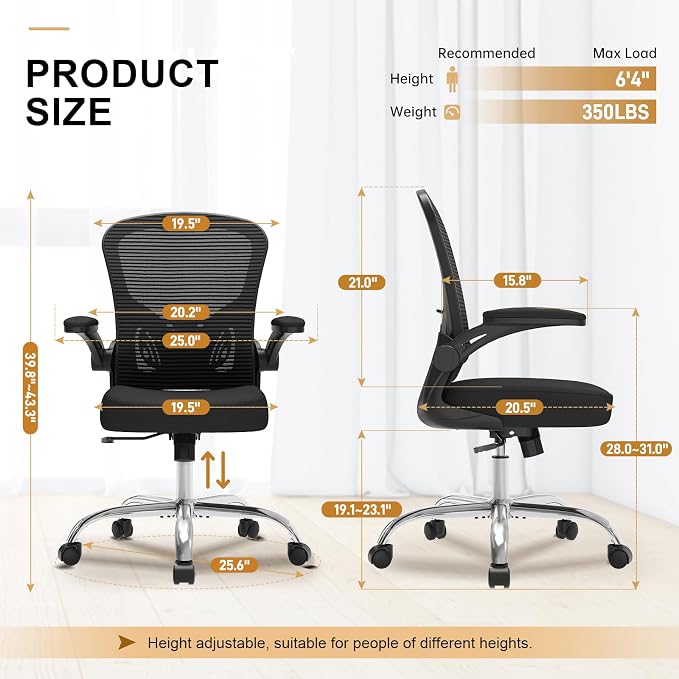 Office Chair|Ergonomic Desk Chairs 330LBS Capacity | Flip-up Armrests,Mesh Computer Chair,High Back,Comfy Work,Adjustable Lumbar Support - Image 3