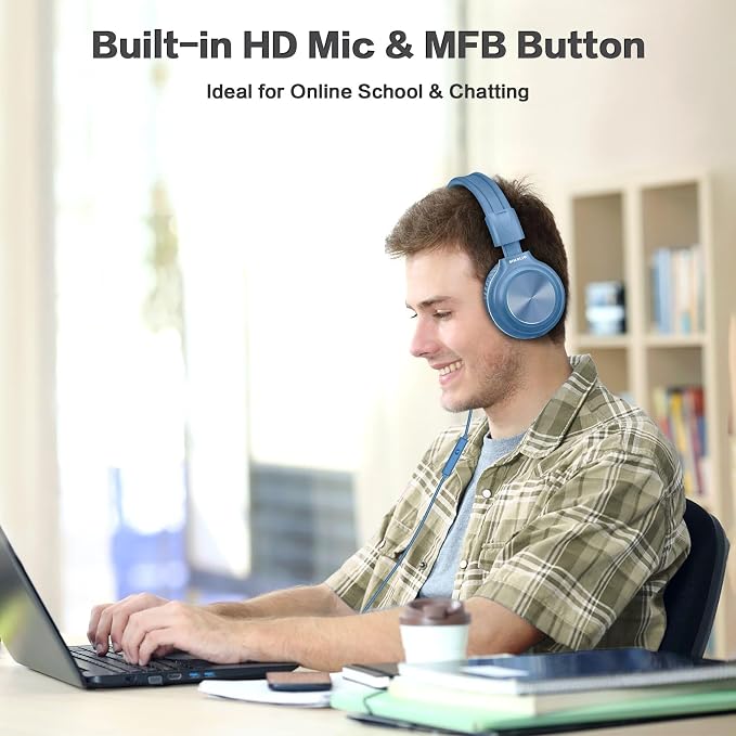 SIMOLIO Manyshare Series- Over-Ear Kids Headphones with Microphone & Share Port, Volume Limited Plug in Headphones Wired, Foldable Corded Stereo 3.5mm Headset for Laptop PC Tablets Travel Boys (Blue) - Image 2