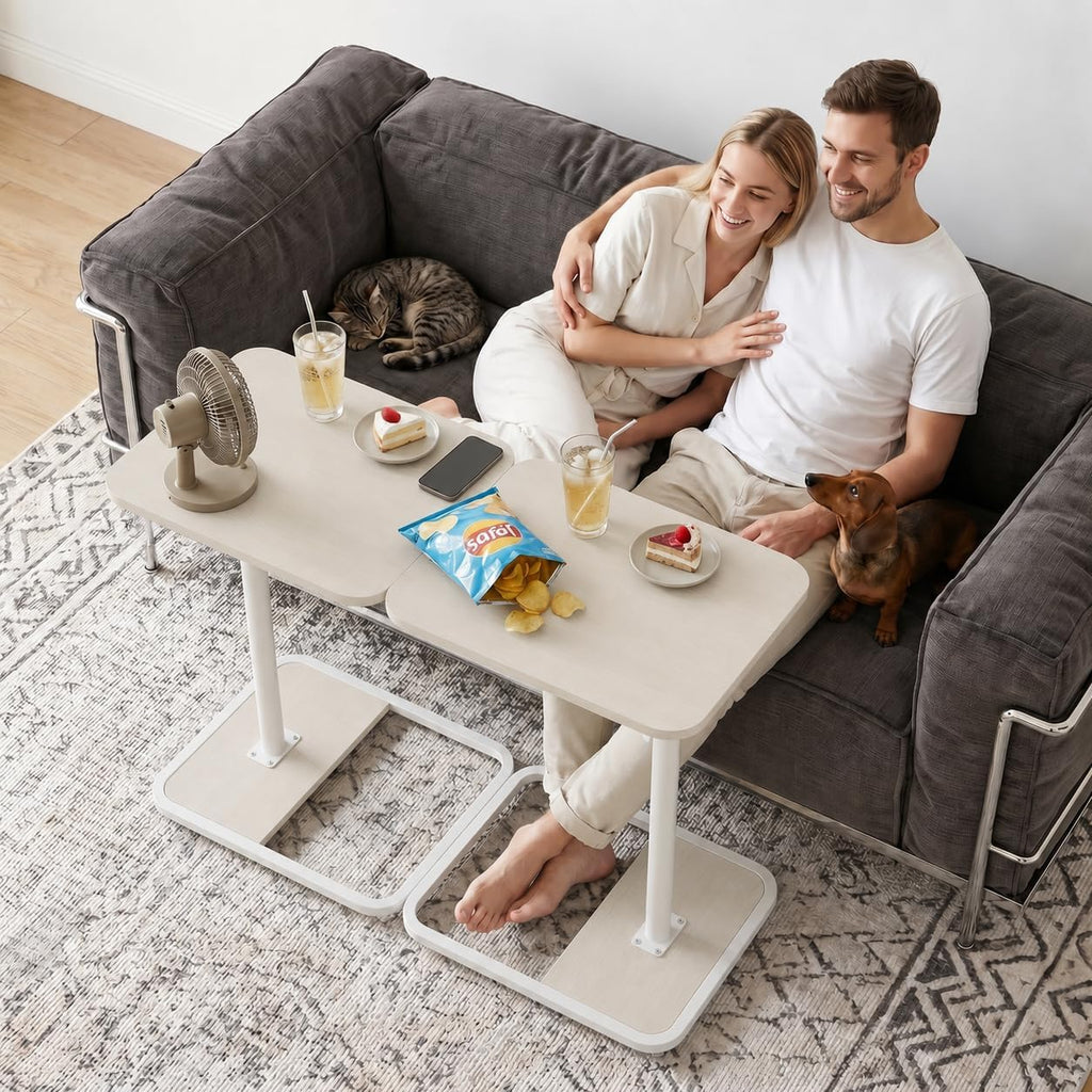 Large TV Tray Table, C-Shaped Side Table with Adjustable Height & Rounded Corners, Snack Table for Couch, Bed or Recliner, for Laptop, Eating & Working, Natural - Image 3