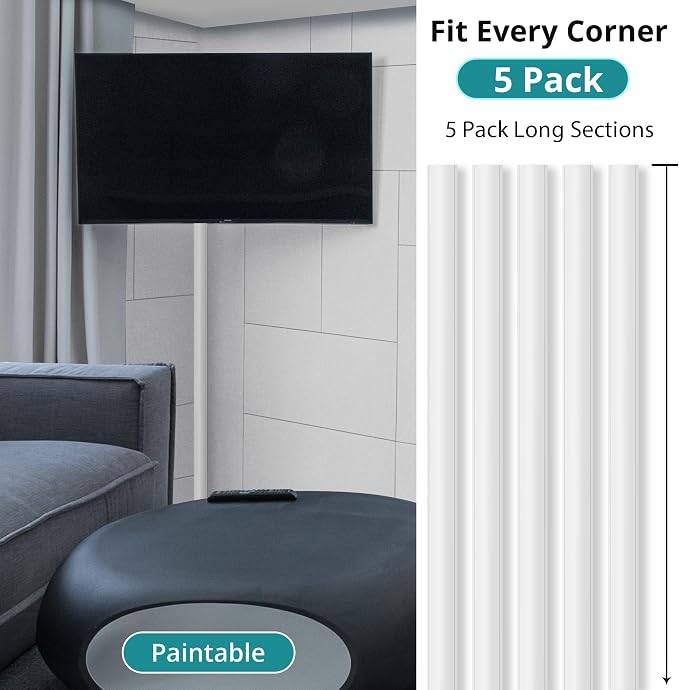 ZhiYo 15ft Corner Cable Hider for 3-5 Cords, Wall & Floor Cord Hider Beige | Self-Adhesive Cable Concealer, 5 Pack (3ft Each), Quarter Round Cable Management Raceway for Baseboards & Ceiling Corners - Image 3