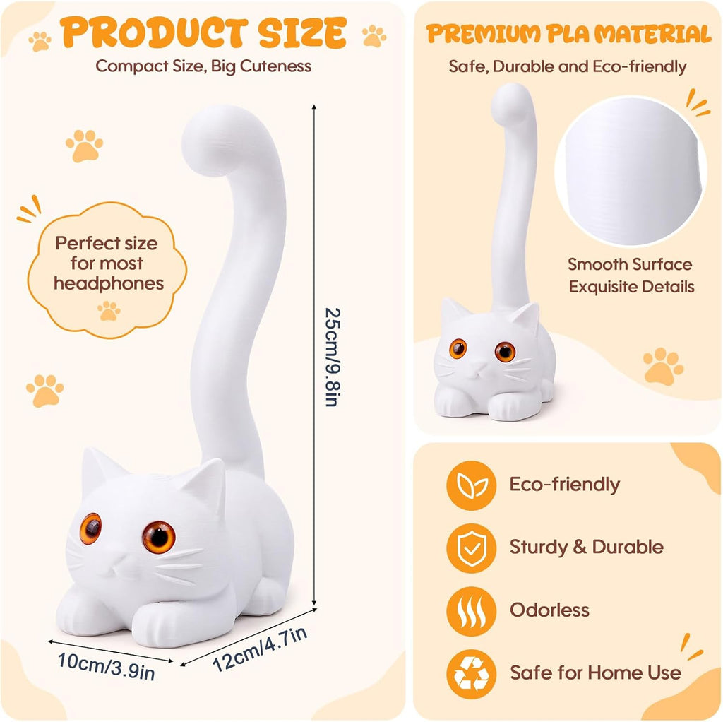 Yalikop 3D Printed Cat Headphone Stand Desktop Headset Holder 9.84''H,White - Image 2
