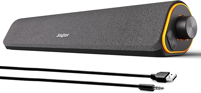 SOULION Bluetooth Computer Speakers for Desktop Monitor PC USB Powered | USB Powered & 3.5mm, Colorful LED Lights, Switch Button Clear & Rich Sound, Breathable Cloth,Surround Soundbar by SOULION