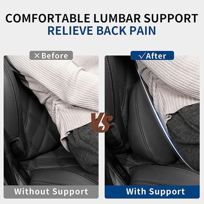 Lumbar Support Pillow for Car Seat, Office Chair, Black, 1PC | Leather Lumbar Pillow Memory Foam Lower Back Cushion for Back Pain Relief Improve Posture, Ergonomic Back Rest Gaming Chair - Image 2