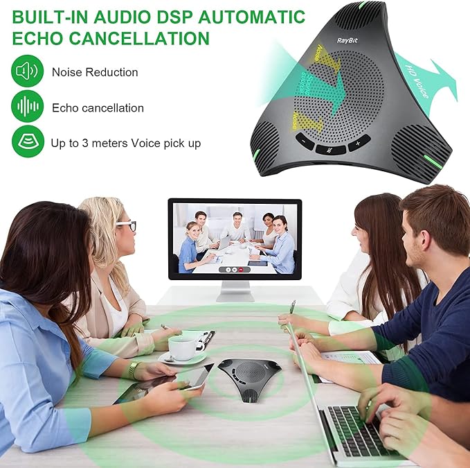 USB Speakerphone with Dual Hub - Conference Room Omnidirectional Microphone and Speaker, Computer Speakers with Microphone for Home Office, 360° Voice Pickup & Noise Reduction Mics for 8-10 People - Image 6