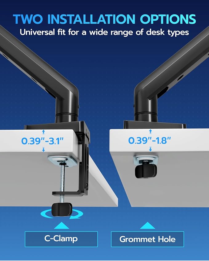 ARES WING 17-40 Inch Heavy Duty Monitor Arm with USB, Black | Fully Adjustable Monitor Mount for Ultrawide Screens up to 26.4 lbs with Clamp/Grommet Desk Mount, 75/100 Vesa Mount - Image 6