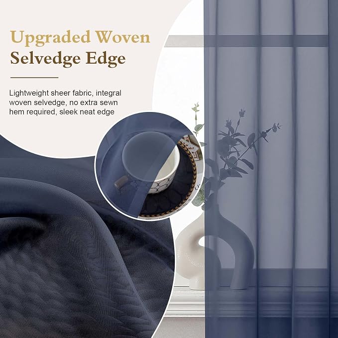 Navy Blue Sheer Curtains 63 Inch Length for Living Room 2 Panels | Light Filtering, Rod Pocket, Soft Airy Voile Sheer, Bedroom Window Treatments, Airy Soft Fabric,2 Pcs Each 42"W X 63"L - Image 5