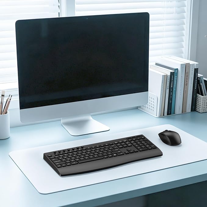 Full-Size Silent Wireless Keyboard and Mouse Combo with Palm Rest | 30dB quiet keys, silent clicks, 12-month battery, 1.4-in rear lift, 12 hotkeys, auto sleep, 2.4G receiver, Win/macOS/ChromeOS - Image 9