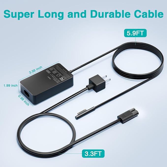 65W Charger Compatible with Microsoft Surface Pro 11, 10, 9, 8, 7+, 7, 6, 5 | Fast Charging for Surface Laptop 7/6/5/4/3/2/1/Studio, Go 4/3/2/1, Book 3/2/1, Support 44W 36W, 10FT - Image 5
