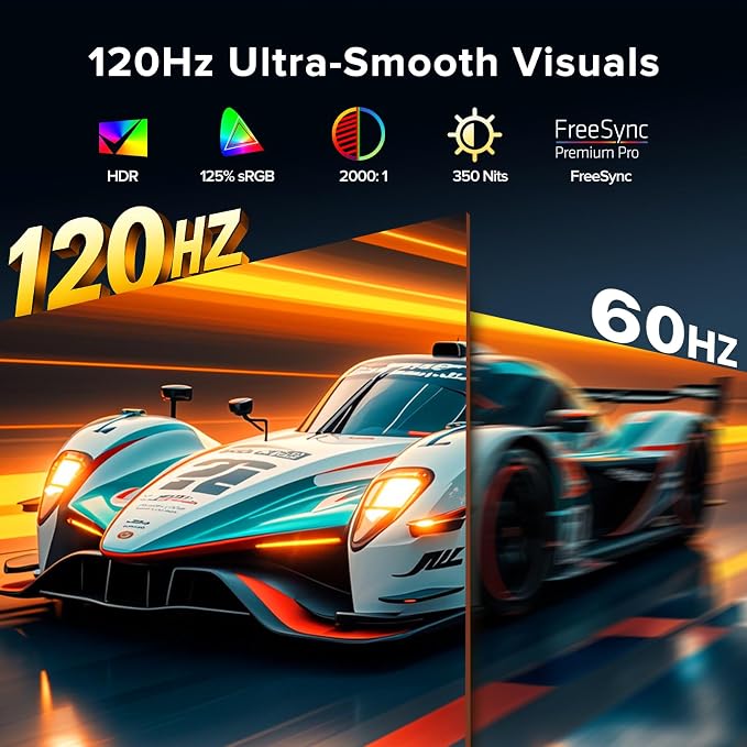Portable Monitor 18.5'' 120Hz Gaming Monitor, 125%sRGB | 2000:1 | HDR| FreeSync Travel Monitor for Laptop Mac-Book PC, Built-in Stand & Speakers, VESA, USB HDMI Large Second Screen for Game Office - Image 2