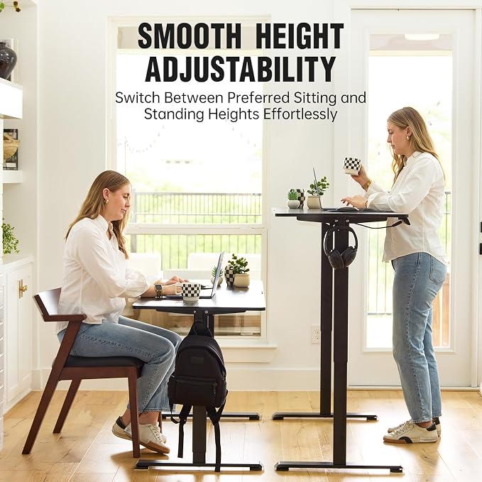 Veken 55 Inch, Height Adjustable Sit Stand Up, Wood Desktop, Work Home Office Computer PC Table, Tall Standup Workstation, Gaming Writing Study Bedroom Rising Desks, Black - Image 4
