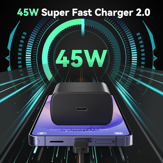 45W Super Fast Charger USB C Android Phone Type C Charger Fast Charging Block with 5FT Cord for Samsung Galaxy S26/S26 Ultra/S26+/S25 Ultra/S25/S24 Ultra/S24/S23 Ultra/S22/S21/S20/Note 10, Black - Image 7