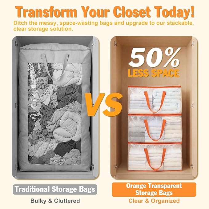 KYODOLED 2-Pack Clear Moving Bags Heavy Duty Extra Large, Storage Totes | Transparent, Reinforced Handles & Strong Zippers, Label Pocket, for College Dorm, Clothes, Bedding, Toys, Space-Saving - Image 5