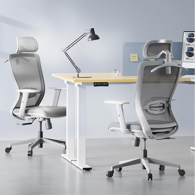 FLEXISPOT Ergonomic Office Chair, High Back Home Office Desk Chairs with Adjustable Lumbar Support, Armrests,90-130° Tilt Lock, Swivel Computer Gaming Chairs for Adults, OC3 Cloud, Light Gray - Image 2