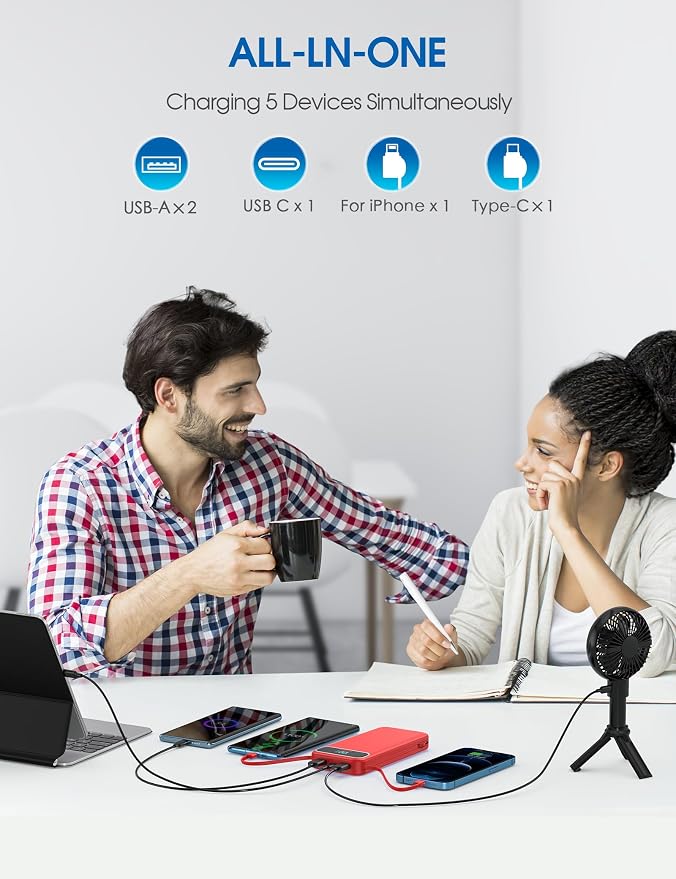 Nusyddy Portable Charger 12000mAh Fast Charging w/Built-in Wall Plug Red | 22.5W Fast Charging, LED Display, Pass Through Charging, TSA Approved, Portable & Slim, Power Bank for iPhone, Samsung - Image 6