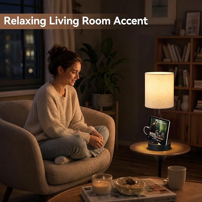 Bedside Lamps for Bedroom Set of 2-18" Table Lamp for Nightstand | Phone Stand, USB A+C Ports, AC Outlet, 3 Color Temperatures, LED Bulb Included, Desk Lamp for Living Room/Dorm, - Image 7