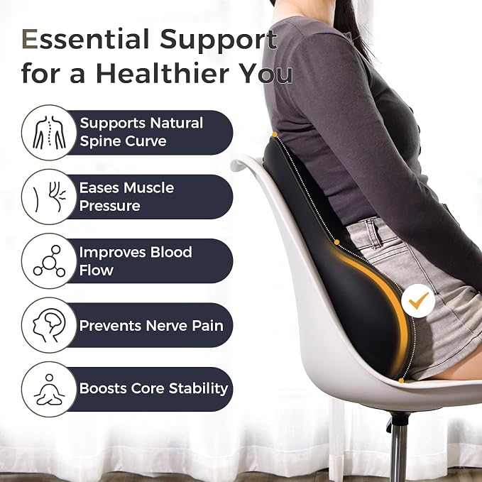 Coverado Lumbar Support Pillow for Car, Ergonomic Memory Foam Back Pillow for Office Chair, New Back Cushion for Pain Relief, PU Leather Car Lumbar Support for Driving Seat Black - Image 3