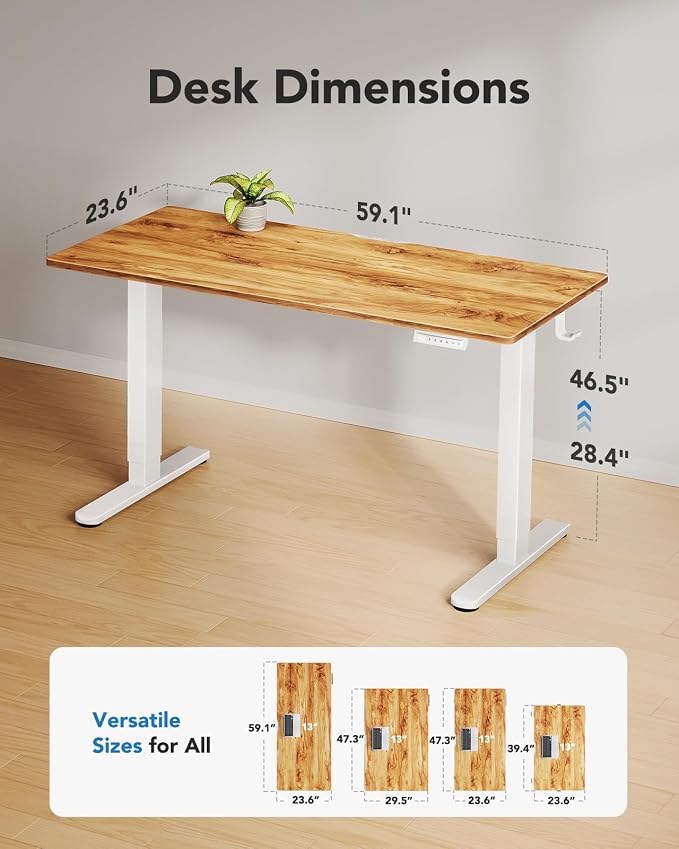 HUANUO Electric Standing Desk, Whole Piece Desktop, Adjustable Height Computer Desk, 4 Height Memory Settings, Sit Stand Up Desk for Home Office, 60" x 24", Light Vintage - Image 3