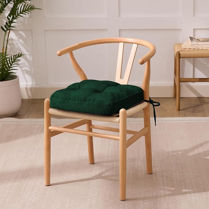 IASEAHK Chair Cushions for Dining Chairs, Dining Chair Cushions, Tufted Indoor Chair Pads with Ties & Non Slip Backing, Seat Cushions for Kitchen Chairs 16.5” x 16.5” x 3.5”, Set of 4, Green - Image 2