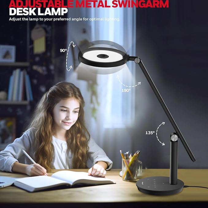Honeywell H6 Desk Lamp for Home Office, Dimmable Reading Table Light, Black | Sunturalux CRI≥97, RG0 Low Blue Light, Flicker-Free, 800LM Dimmable with Timer for Webcam, Study, Office & Bedroom - Image 6