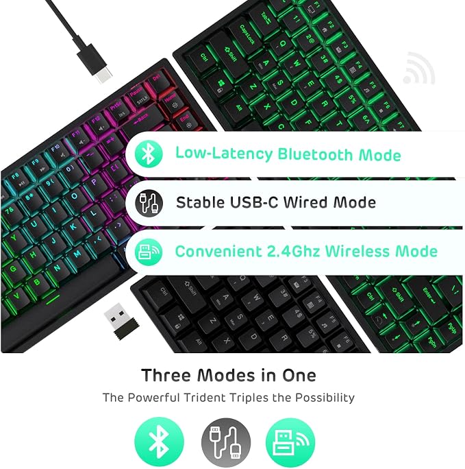 RK ROYAL KLUDGE RK84 Wireless RGB 75% Hot Swappable Mechanical Keyboard | 84 Keys Wireless Gaming Keyboard w/High-Capacity Battery, Triple Mode BT5.0/2.4G/USB-C, RK Custom Switch, Pro Driver Support - Image 4