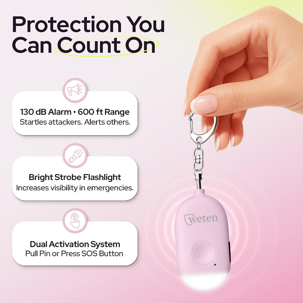 Personal Safety Alarm Keychain for Women, 130dB Siren, Rechargeable, 2 Pack - Image 2