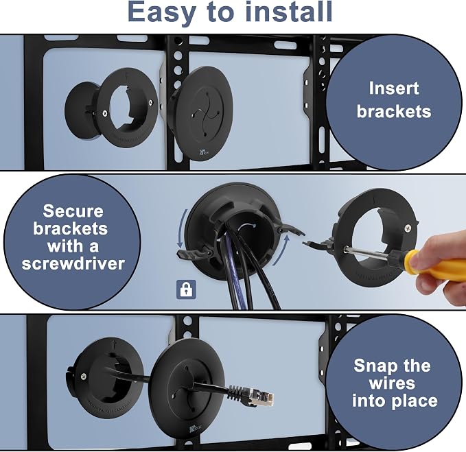 Cable Hider Wall Grommets for Cables, 3” in Wall Cable Management Kit | Black Wire Hiders for TV on Wall, Wire Hider Wall to Install Includes 4 Pass Brackets and 1 Hole Saw Drill - Image 4