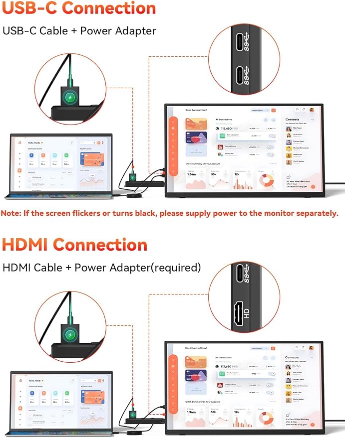 HotYeah 23.8" 100Hz Large Portable Monitor, 1080P FHD 125% sRGB IPS | USB-C HDMI External Laptop Monitor, Home Gaming 2nd Screen with Kickstand for MacBook, Laptop, PC, Phone, Tablet, Switch, PS5 - Image 7