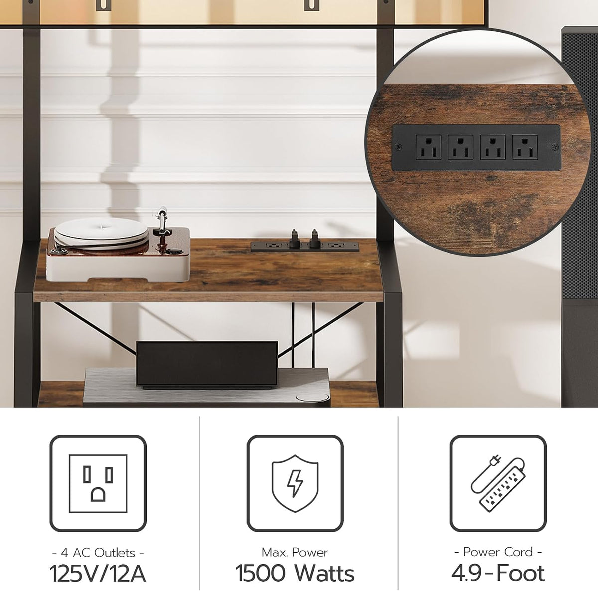 HOOBRO Rolling TV Stand with Mount and Power Outlet Up to 55 inch TV, Corner Entertainment Center, Small TV Stand with 3-Tier Storage Shelves for Living Room, Bedroom, Rustic Brown and Black BF66UDS01 - Image 5