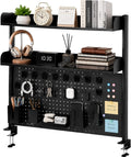 Clamp-On Desk Hutch with Pegboard, 39.5 x37.5in 2-Tier Desktop Organizer Shelf, Carbon Steel Frame with 2 Shelves and Pegboard Storage, for Office, Dorm, Study by siohdagu