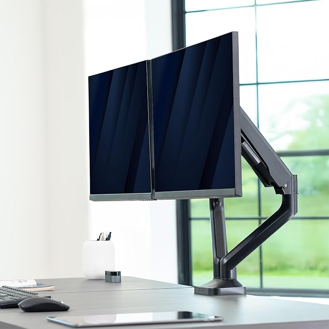VIVO Dual Pneumatic Arm Ultra-Wide Monitor Mount for up to 35 inch Screens, Holds 26.4 lbs per Arm, Desk Mount Monitor Stand for 2 Ultrawides, Black, STAND-V200O - Image 7