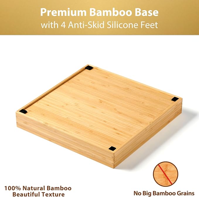 Bamboo Desk Drawer Organizer, Wood Office Junk Tray, 12"x12" | 1.8" Tall for Shallow Drawer - Adjustable dividers - Anti Slip Silicone Pads - Versatile Storage Box in Kitchen, Pantry - Image 6