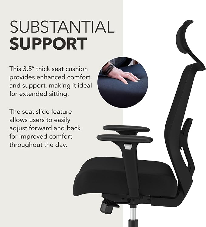 HON Altern Ergonomic Office Chair, Office Desk Computer Chair, Black | Mesh desk chair with lumbar support, headrest, seat slide, adjustable arms, computer chair for home office productivity - Image 5