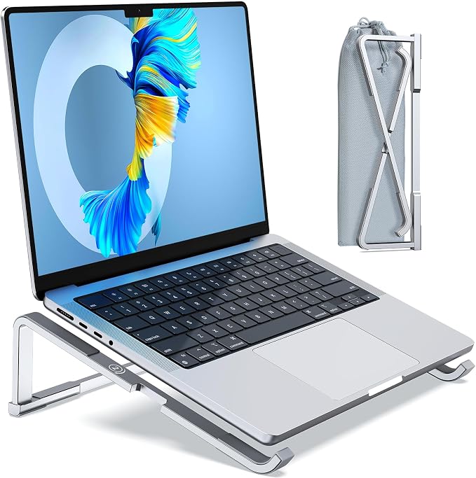 MOKURU Laptop Stand for Desk, Aluminum Computer Stand for Laptop, Foldable Laptop Riser, Portable Laptop Stand, Compatible for MacBook Pro/Air, Dell, HP, Lenovo, 11'' -15.6'' (Silver) by MOKURU